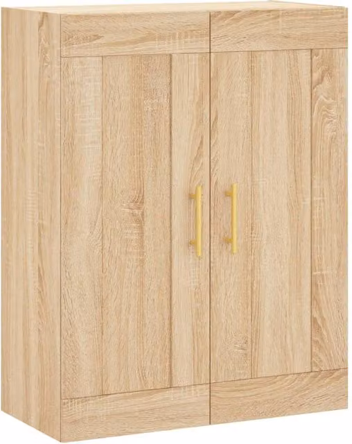 Berkfield Home Wall Mounted Sonoma Oak Cabinet in Beige and Gold, W/D/H: 69.5 x 34 x 90 cm