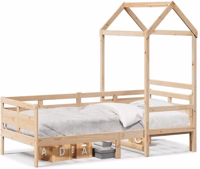 Berkfield Home Solid Wood Day Bed with Roof in Light Brown, W/D/H: 200 x 80 x 80 cm