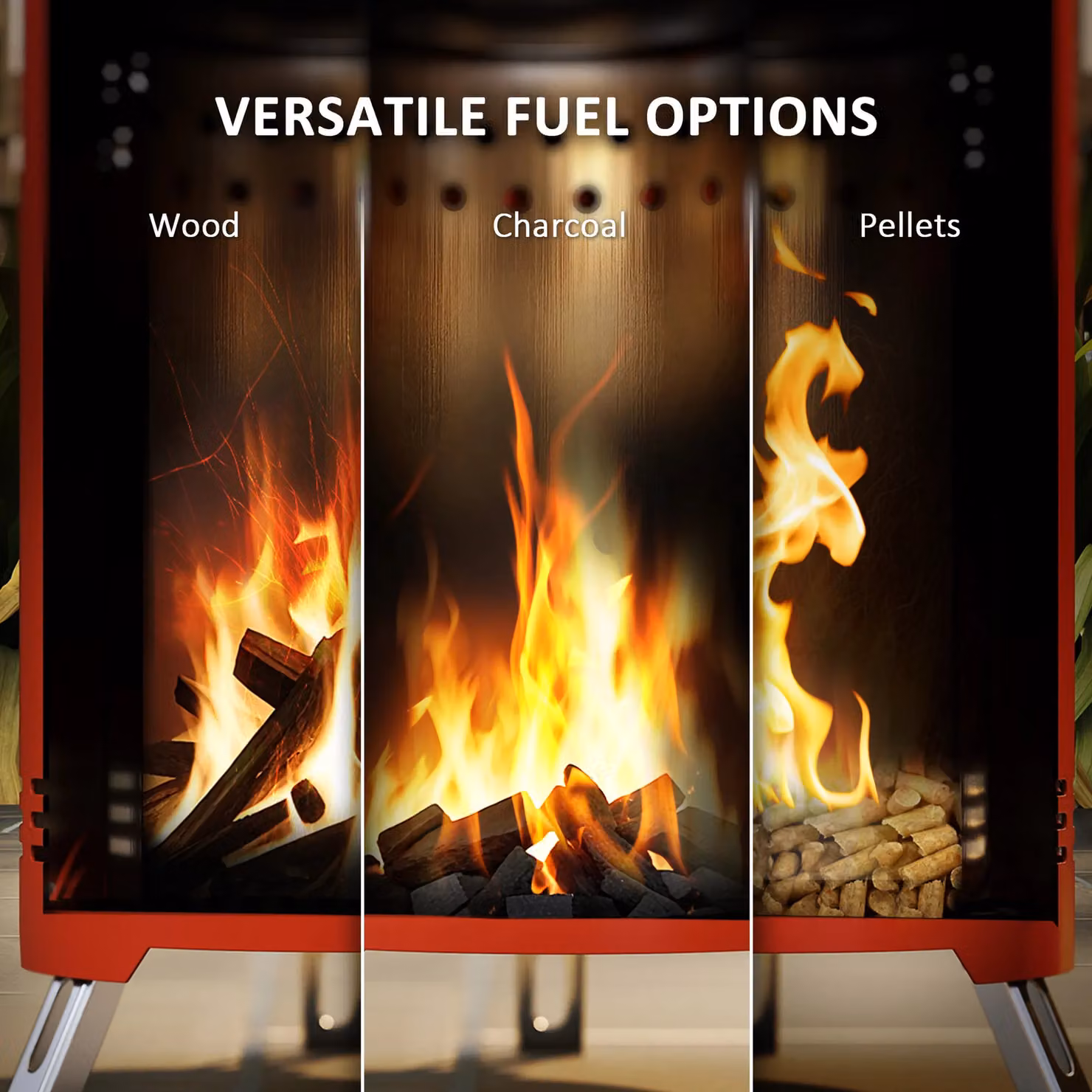 OUTSUNNY Stainless Steel Smokeless Wood Burning Firepit in Red – 5