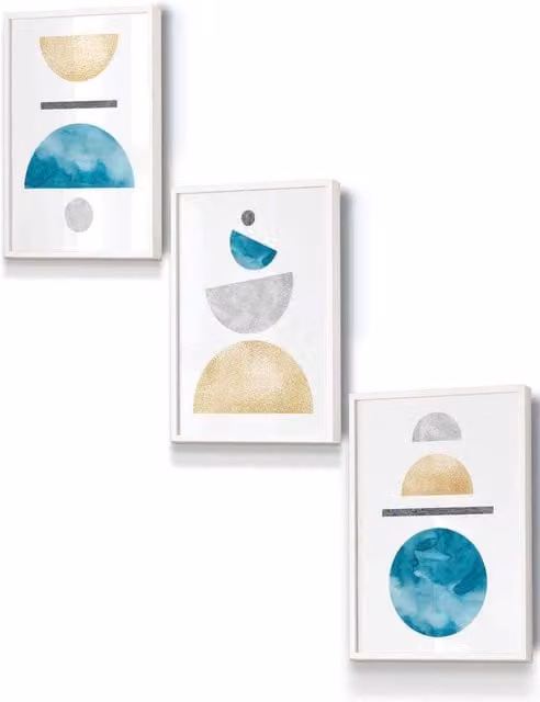 ARTZE Mid Century Abstract Geometric Framed Wall Art, Multicolour, W: 33 cm, H: 45 cm, D: 0.2 cm