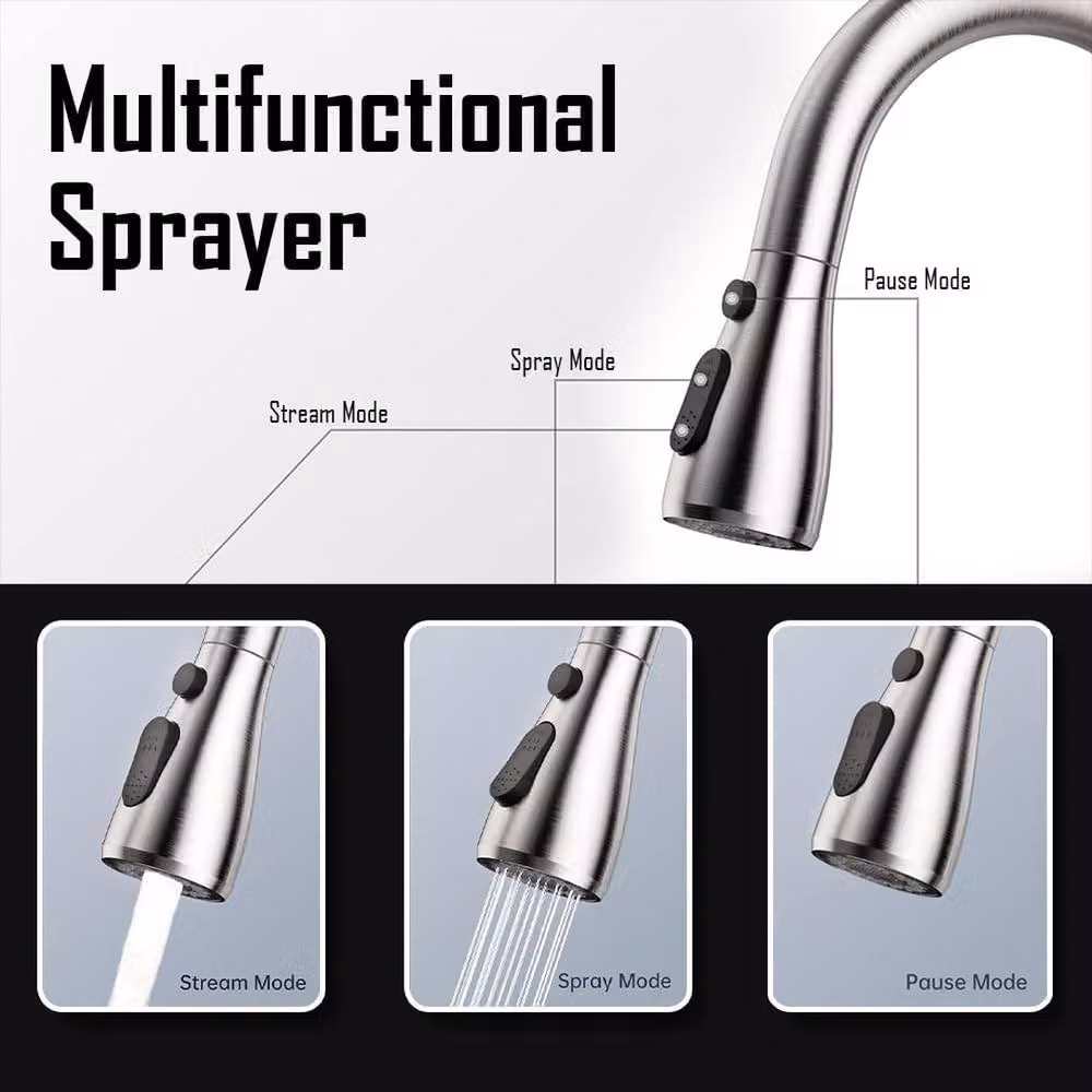 SPETLEK Single Lever Kitchen Sink Mixer Tap with Pull Out Spout and Spray Function in Silver Chrome – 6