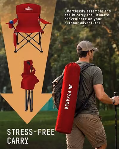 Voyager 2-Pack Folding Camping Chairs with Cup Holders and Armrests in Black and Red – 4
