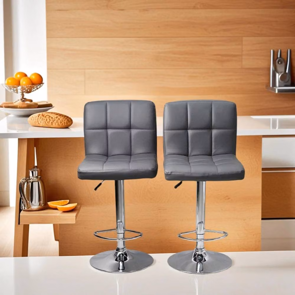 Havendro Dark Grey Faux Leather Swivel Bar Stools with Metal Base – 4