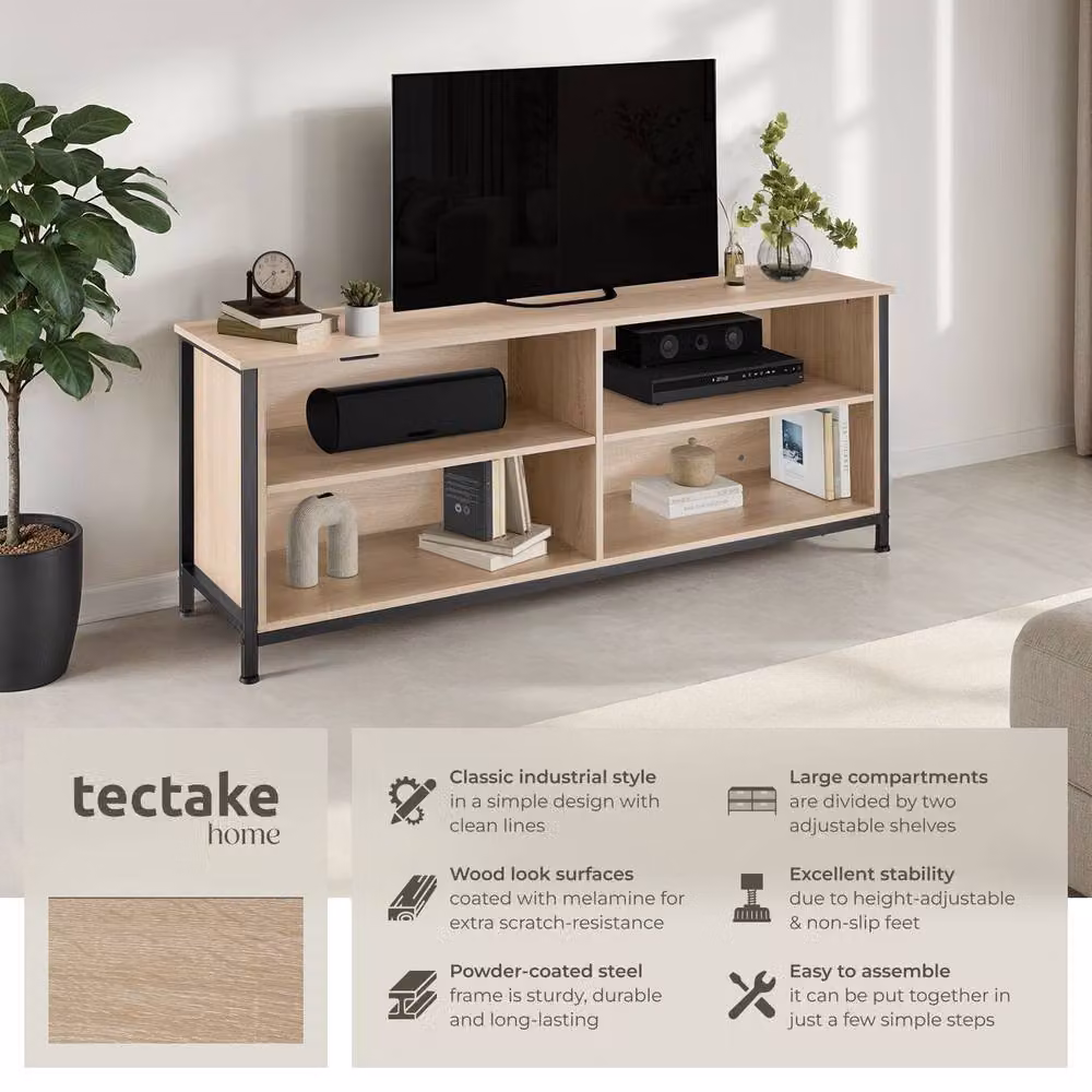 tectake Navan Modern TV Stand in Light Brown and Black – 2