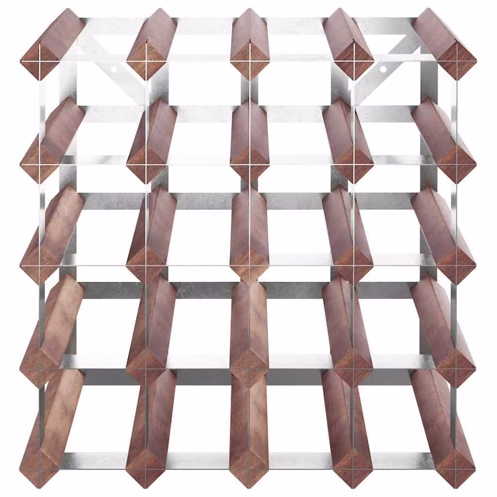 Berkfield Home Beautiful Industrial Wall Mounted Wine Rack for 20 Bottles in Brown Solid Pine Wood and Metal, W/D/H: 41.5 x 22.5 x 22.5 cm – 4