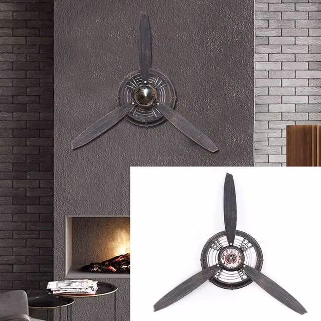 SPETLEK Industrial Retro Airplane Propeller Iron Wall Clock in Bronze – 1