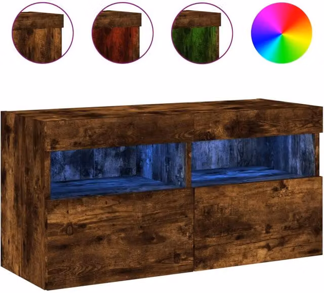 Berkfield Home Modern Wall-Mounted TV Cabinet with Integrated LED Lights in Smoked Oak Brown, W/D/H: 80 x 40 x 40 cm – 1