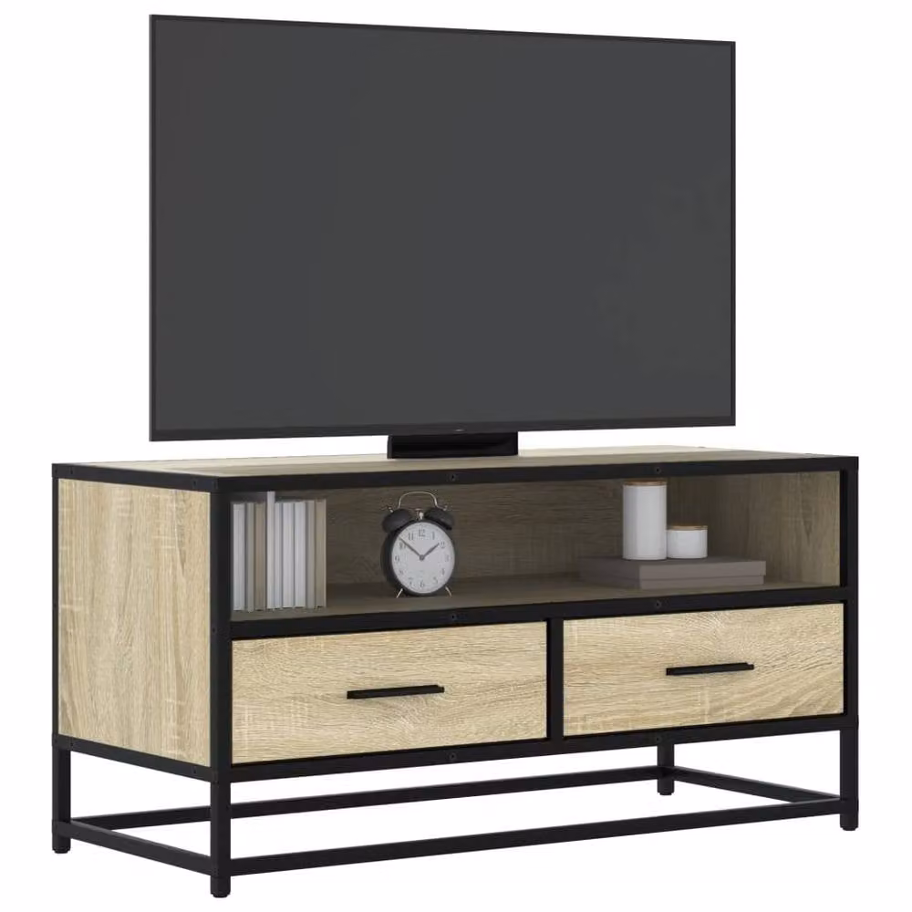 Berkfield Home TV Cabinet in Sonoma Oak and Beige, W/D/H: 80 x 34.5 x 40 cm – 2