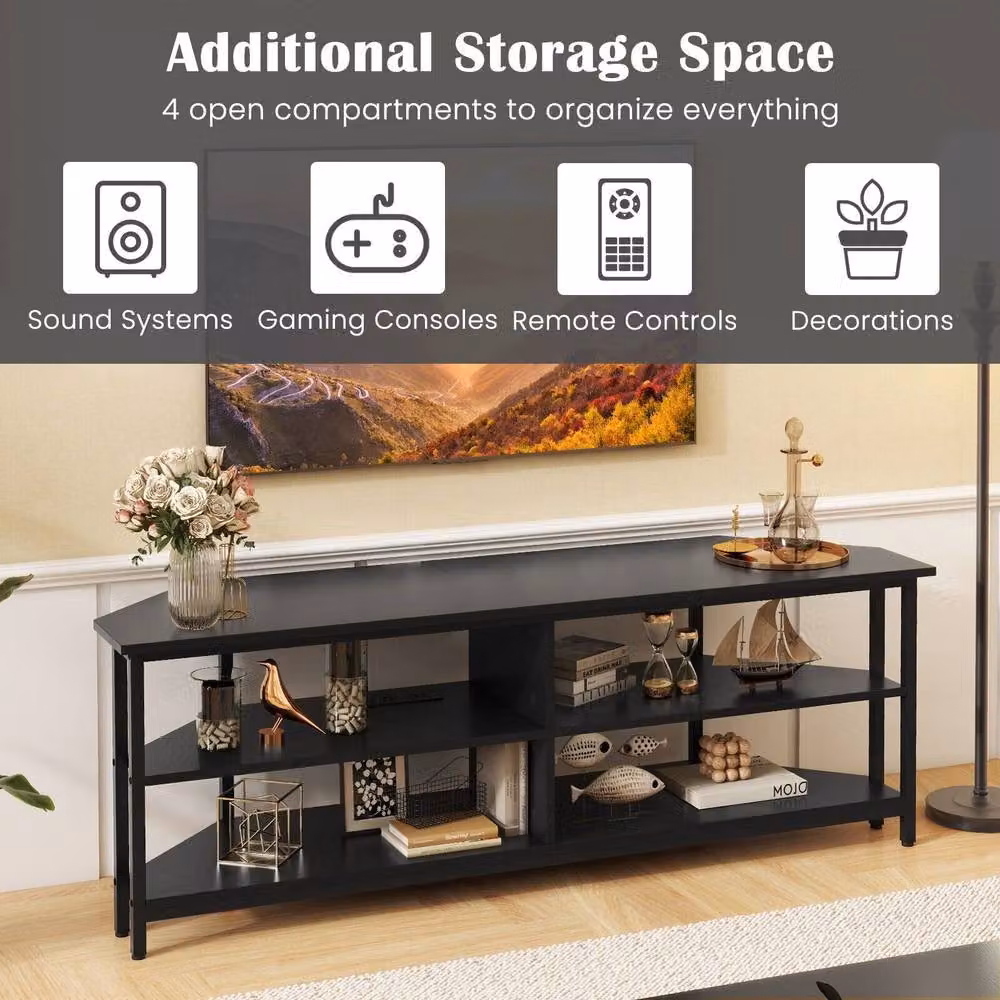 Costway Modern Black Corner Media Entertainment Center TV Stand for TVs up to 139.7 cm – 6