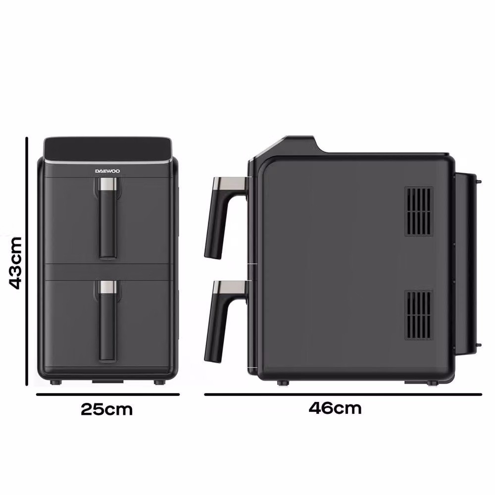 Daewoo Dual Stack 10L Dual Drawer Air Fryer with Keep Warm Function, Black – 5