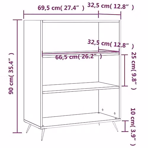 vidaXL Modern Freestanding Bookcase in Concrete Grey, W/D/H: 69.5 x 32.5 x 90 cm – 3