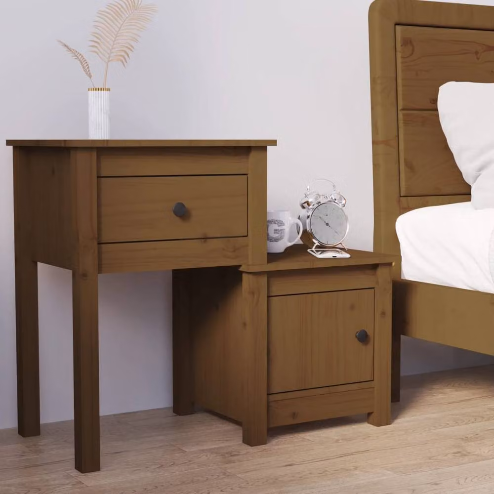 Berkfield Home Rustic Solid Wood Pine Bedside Cabinet, Honey Brown, W: 79.5 cm, D: 38 cm, H: 65.5 cm – 2