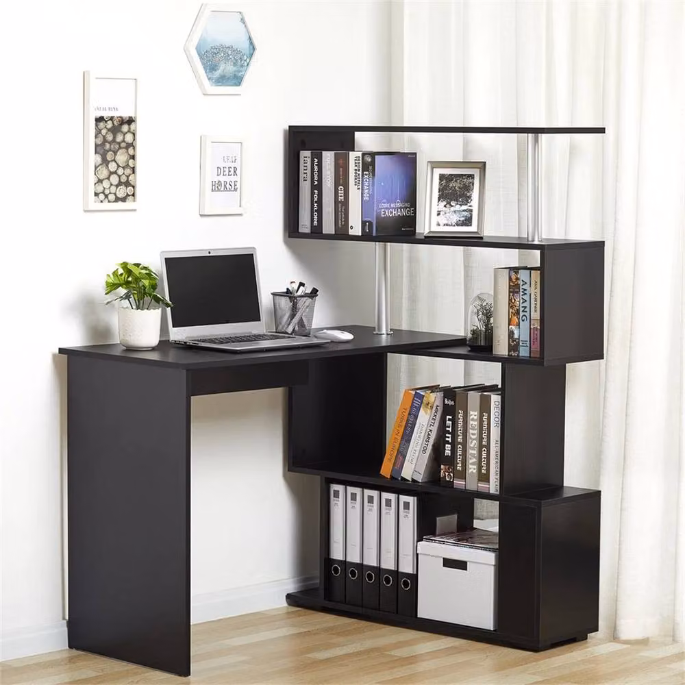 Nordara Modern Rotating Top Corner Computer Desk in Black and White, W/D/H: 100 x 100 x 100 cm – 3