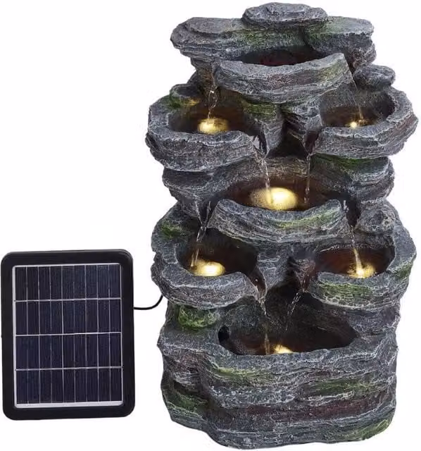 SPETLEK Solar Powered Water Fountain with LED Lights in Grey, W: 100 cm, D: 15 cm
