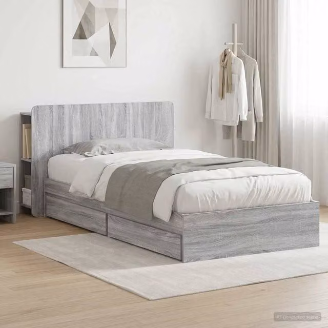 Berkfield Home Modern Bed Frame with Storage Drawers in Grey Sonoma, W/D/H: 100 x 200 cm, Engineered Wood