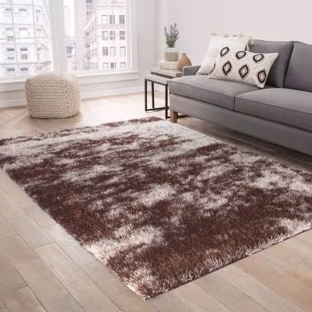 Desire Rugs Modern Abstract Shaggy Area Rug in Bronze and Brown, W: 160 cm, L: 230 cm