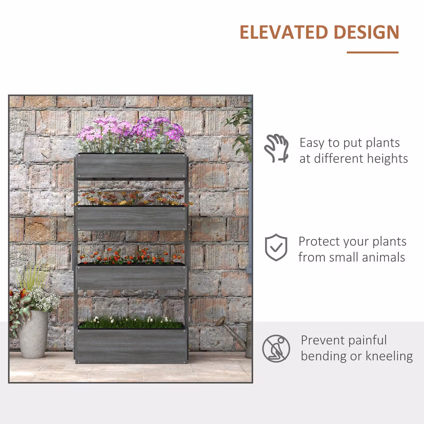 Outsunny 4-Tier Wooden Raised Bed Planter, Grey, H x W x D: 142 x 80 x 45 cm – 5