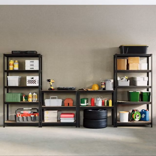 Home Discount Home Vida Set of 3 Heavy Duty 5 Tier Garage Shelves and Work Benches in Black, W: 150 cm, D: 70 cm, H: 150 cm – 1