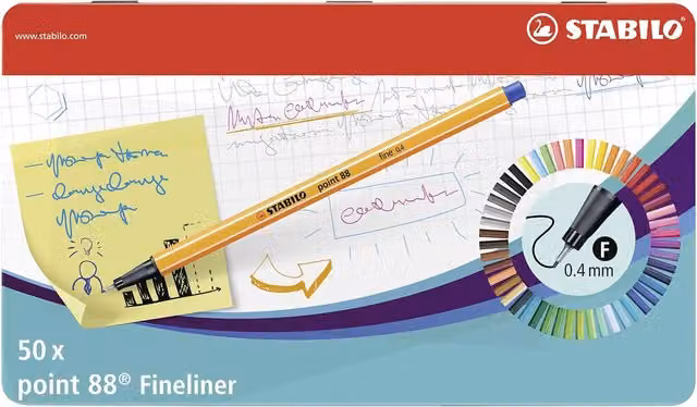 STABILO point 88 Fineliner Pens, Multicolour, 50 Pack