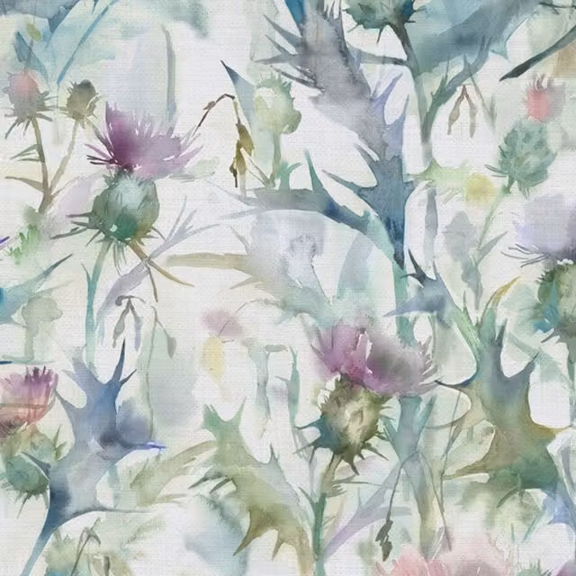 Voyage Maison Cirsium Printed Cotton Fabric in Damson Purple and Multicolour