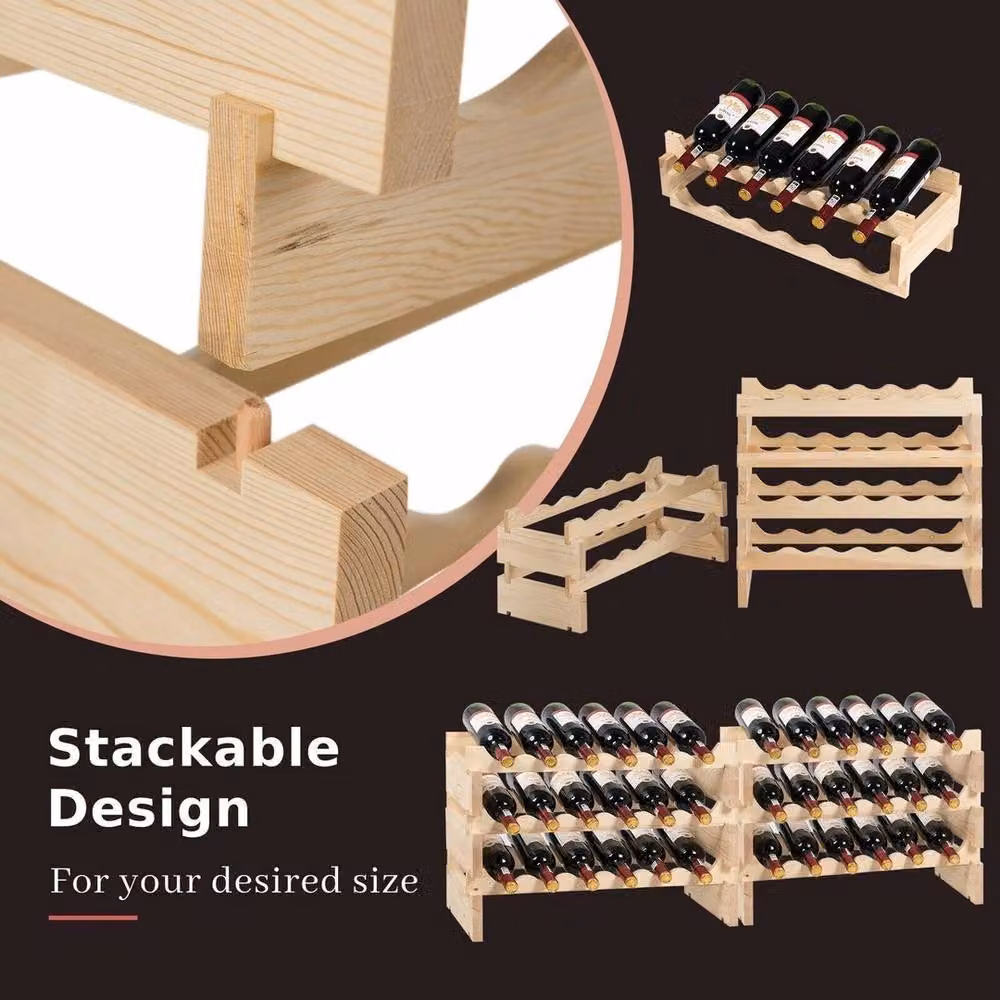 SPETLEK Freestanding 36 Bottle Wine Rack in Natural Brown Pine Wood – 4