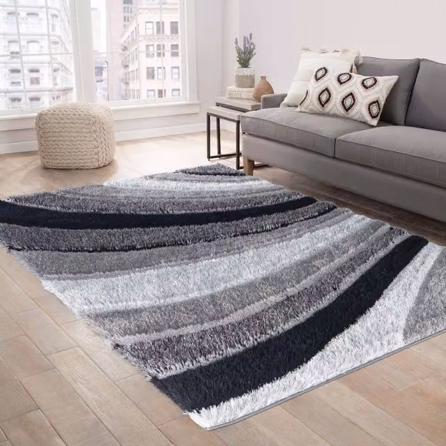 Desire Rugs Modern Soft Waves Shimmer Shaggy Area Rug, Grey, W: 200 cm, L: 290 cm