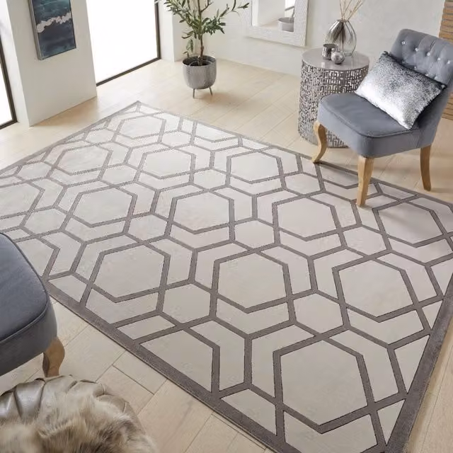 The Rug Shop UK Grey Checked Modern Machine Woven Easy Care Rectangular Rug W: 160 cm, D: 230 cm