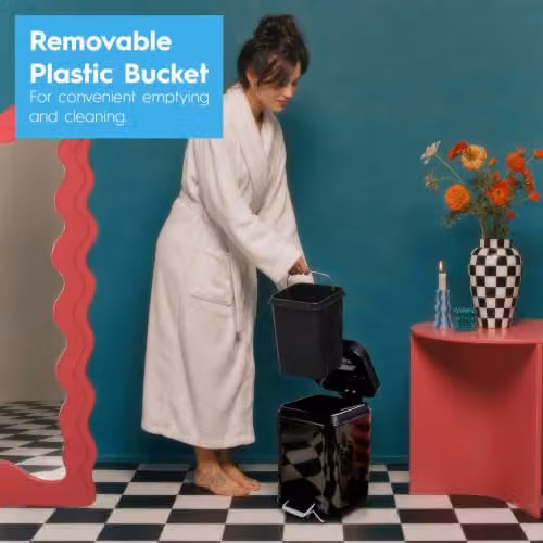 Harbour Housewares 3L Square Stainless Steel Pedal Bin and Toilet Brush Set in Black – 5