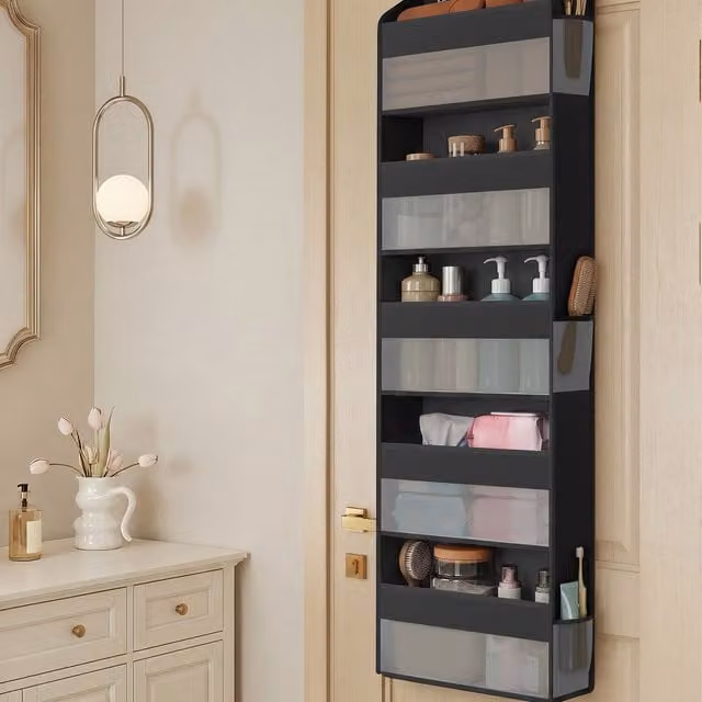 SONGMICS Door Hanging Foldable Storage Organiser with Baskets, Black