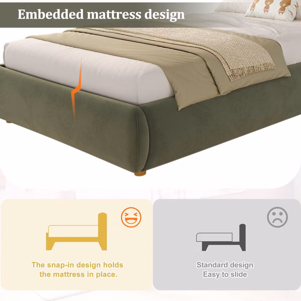 Merax Single Velvet Upholstered Ottoman Storage Bed, Green, W/D/H: 90 x 190 cm – 2