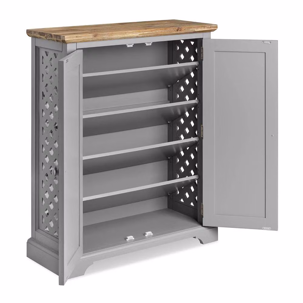 Statement Furniture Florence Acacia Wood Shoe Storage Cabinet in Grey, H 110 x W 90.5 x D 36 cm – 2