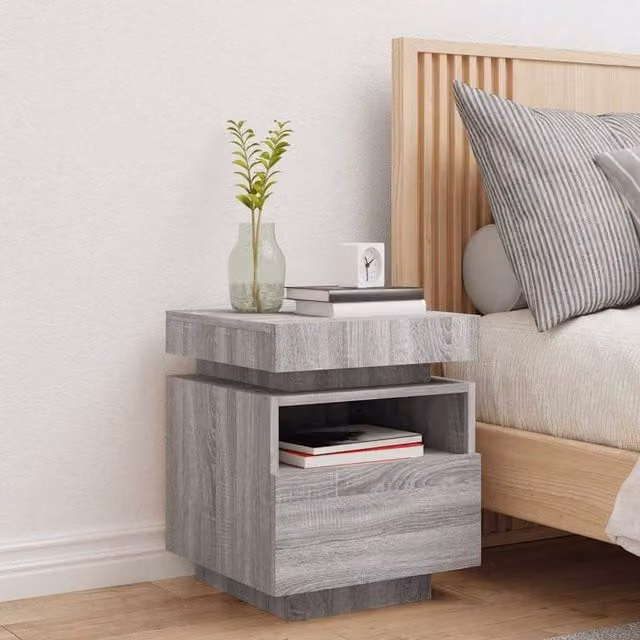 Berkfield Home Decorative Bedside Cabinet with Integrated LED Lights in Grey Sonoma, W: 40 cm, D: 39 cm, H: 48.5 cm – 1