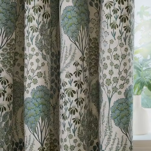 Wylder Ophelia Floral Room Darkening Pencil Pleat Curtain Pair in Green, W: 117 cm, H: 137 cm – 2