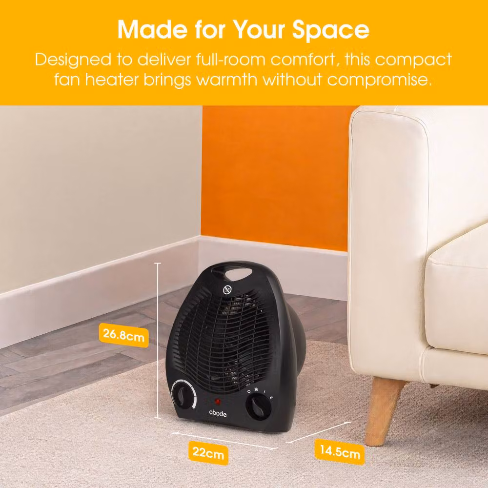 Abode 2000W Electric Fan Heater with Two Heat Settings and Thermostat in Black – 5