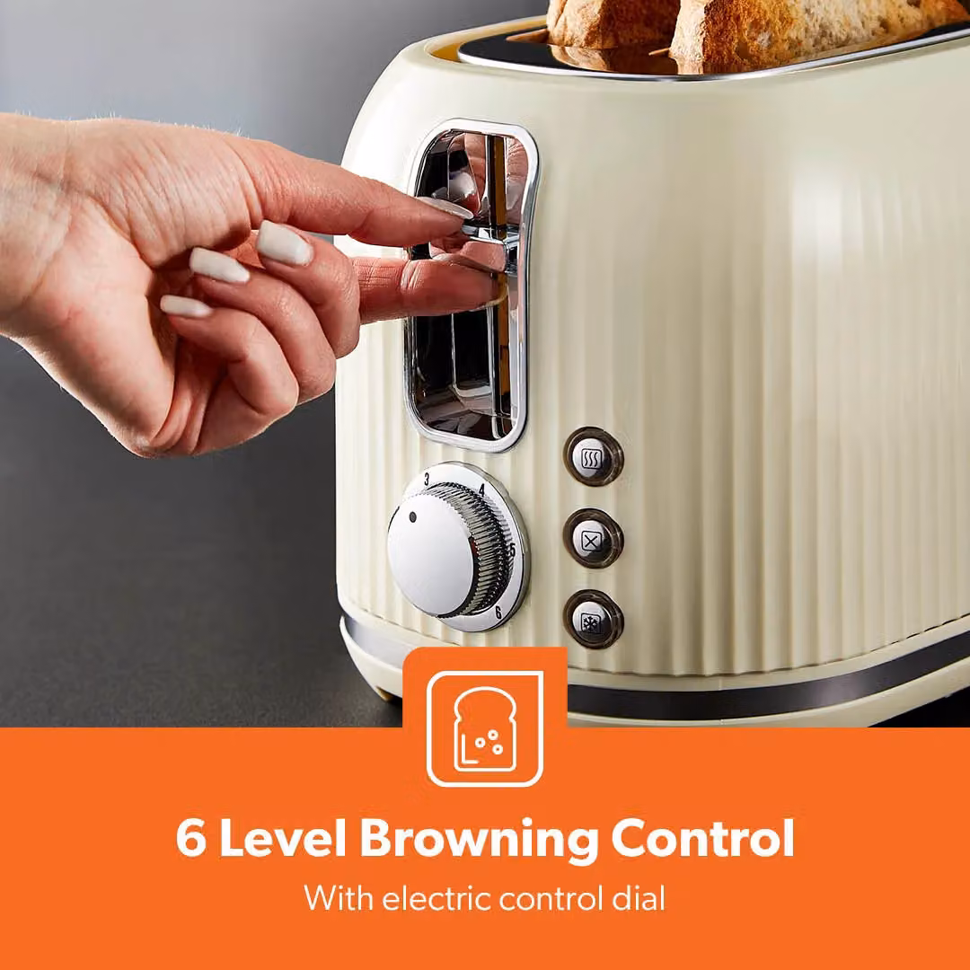 Geepas Fluted Collection 1000W 2 Slice Toaster with 6 Browning Levels in Beige – 5