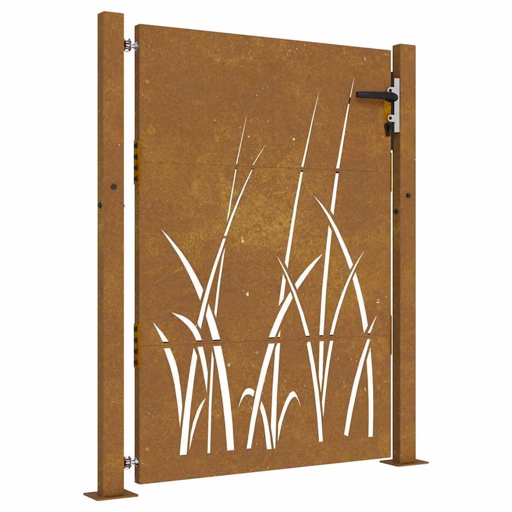 Berkfield Corten Steel Garden Gate with Grass Design in Brown, W: 105 cm, H: 155 cm – 2