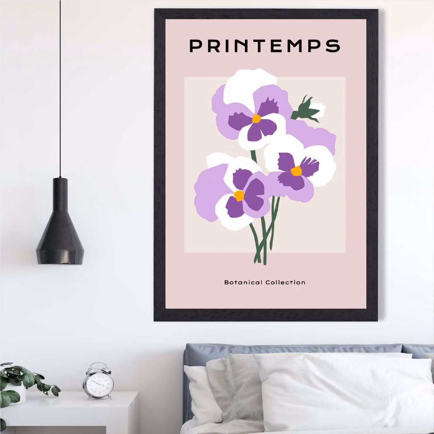 ARTZE Purple Pansies Flower Market Simplicity Framed Print in Black Frame – 2