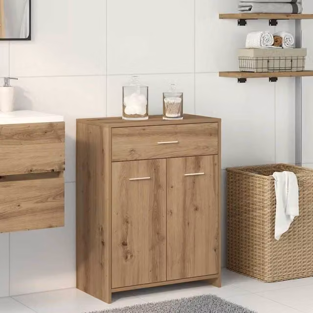Berkfield Home Classic Artisan Oak Bathroom Cabinet in Brown, W/D/H: 60 x 33 x 80 cm