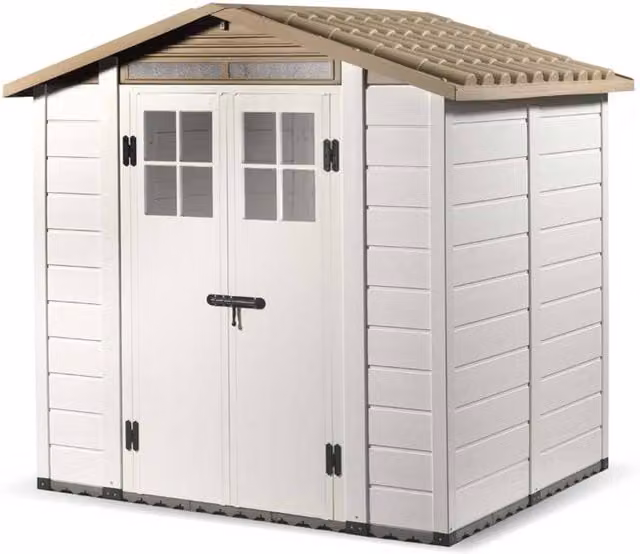 Shires Tuscany Evo Apex Plastic Shed with Double Doors and 2 Windows, White, W: 195 cm, D: 162.5 cm, H: 217 cm
