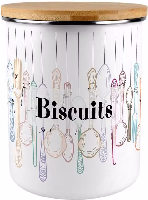 Purely Home Extra Large Vintage Cutlery Biscuit Tin in Multicoloured Enamel Metal