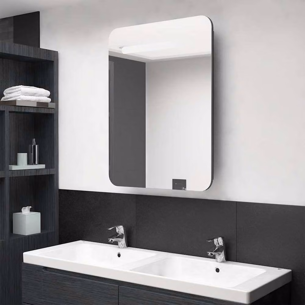 Berkfield Home LED Bathroom Mirror Cabinet in Grey, W/D/H: 60 x 11 x 80 cm – 1