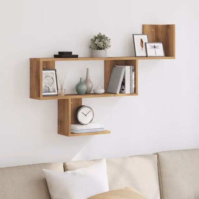 Berkfield Home Artisan Oak Wall Shelf in Brown, W/D/H: 100 x 15 x 70 cm