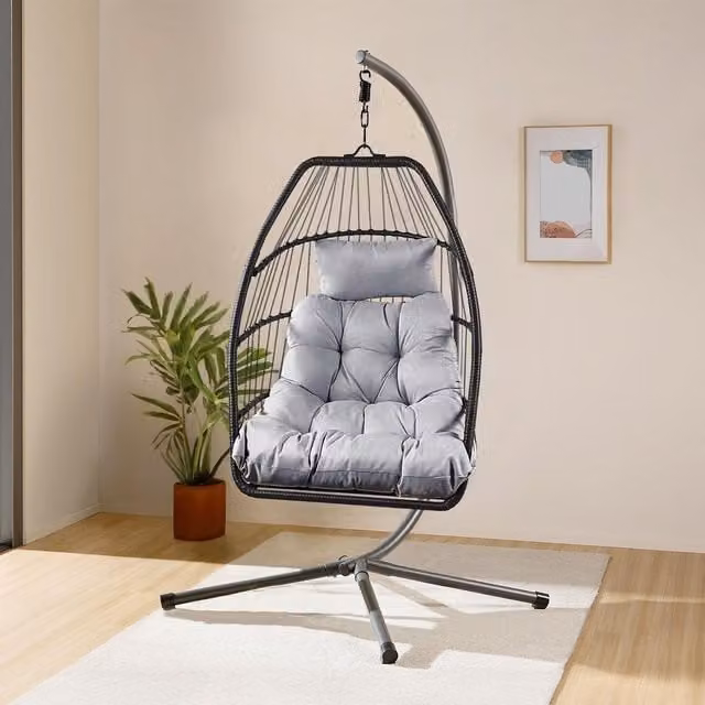 Home Republic Miami Hanging Egg Chair with Cushion in Black – 1