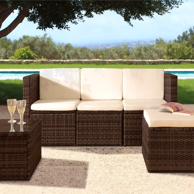 Comfy Living 3-Piece Modern Rattan Garden Patio Furniture Set with Cover, Brown