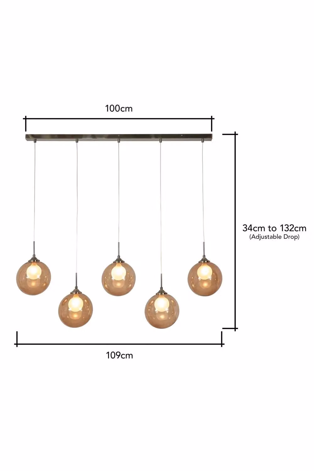 BHS Lighting Petrice Diner Pendant Ceiling Light in Black with Transparent Glass Sphere – 2