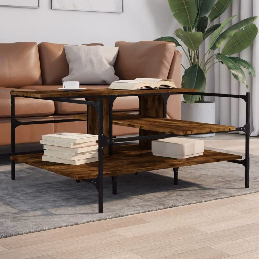 Berkfield Home Smoked Oak Coffee Table in Brown, W: 100 cm, D: 100 cm, H: 48.5 cm – 2