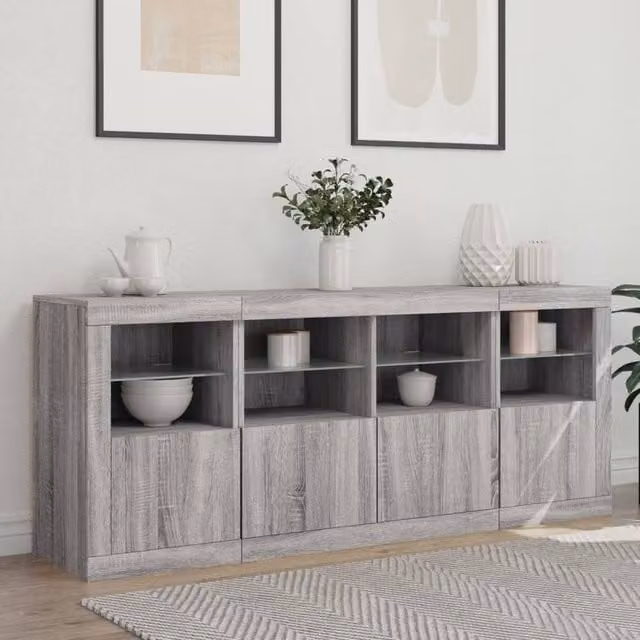 Berkfield Home Grey Sonoma Sideboard with Integrated LED Lights, W: 163 cm, D: 37 cm, H: 67 cm – 1