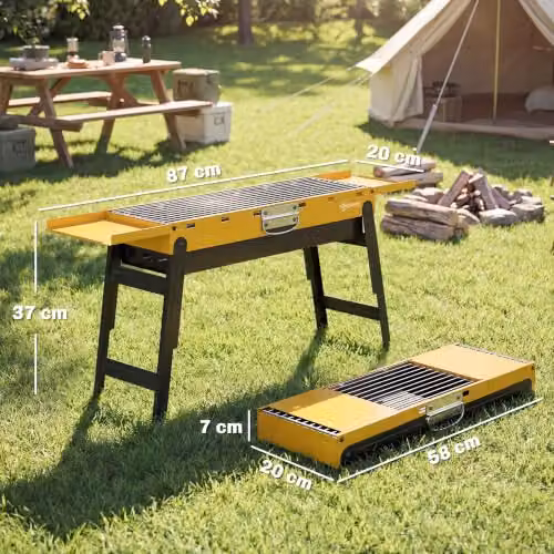 Outsunny Portable Foldable Charcoal BBQ Grill, Yellow Tabletop Stainless Steel Model – 7