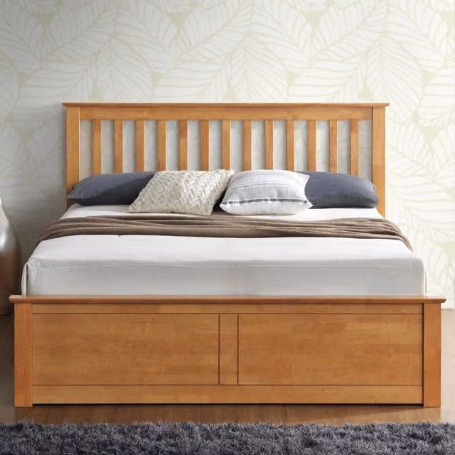 Bedmaster Malmo Oak Solid Wood Ottoman Storage Bed with Lift Up Base, Brown, W: 140 cm, L: 200 cm