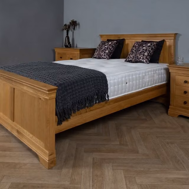 Elm Home and Garden Solid Oak Double Sleigh Bed Frame in Brown, 140 x 200 cm